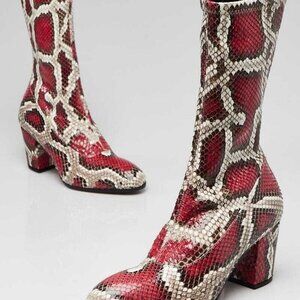 Gucci Red/Beige Python Mid Calf Boots Size 5/35.5